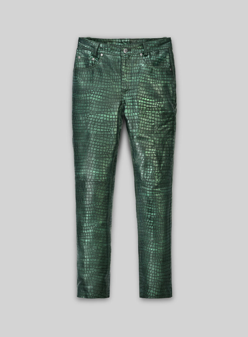 crocmetallicgreenleatherpants-jeansstylelook
