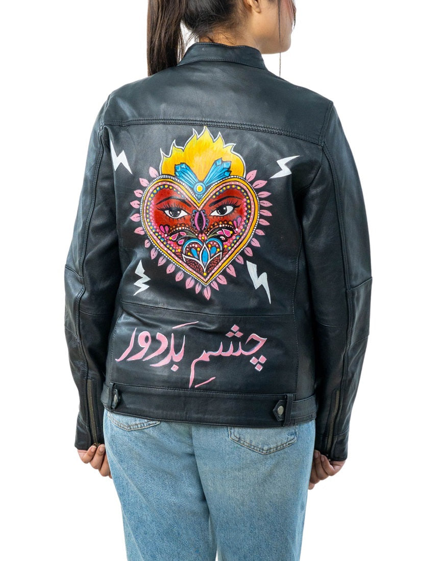 AllureHand-PaintedBlackLeatherBikerJacketBack