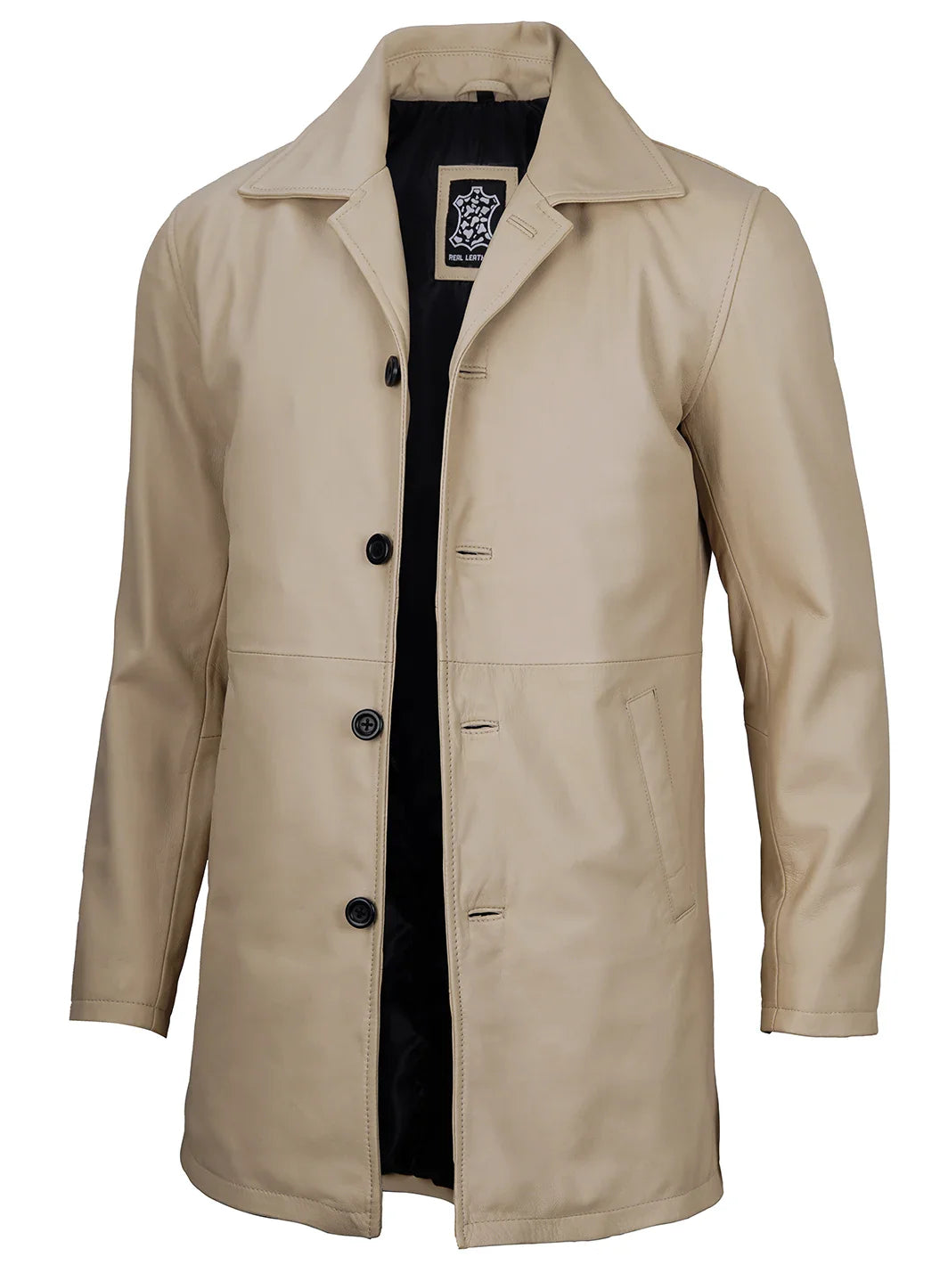 Beigeleathercoatformen