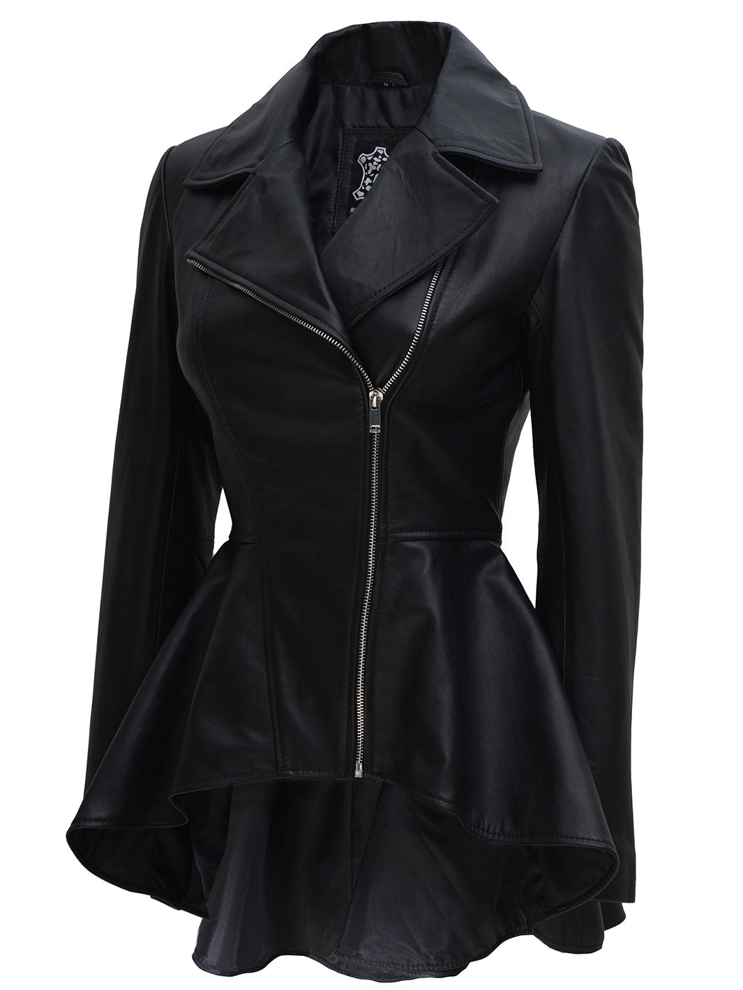 ClarissaWomensBlackPeplumLeatherJackets