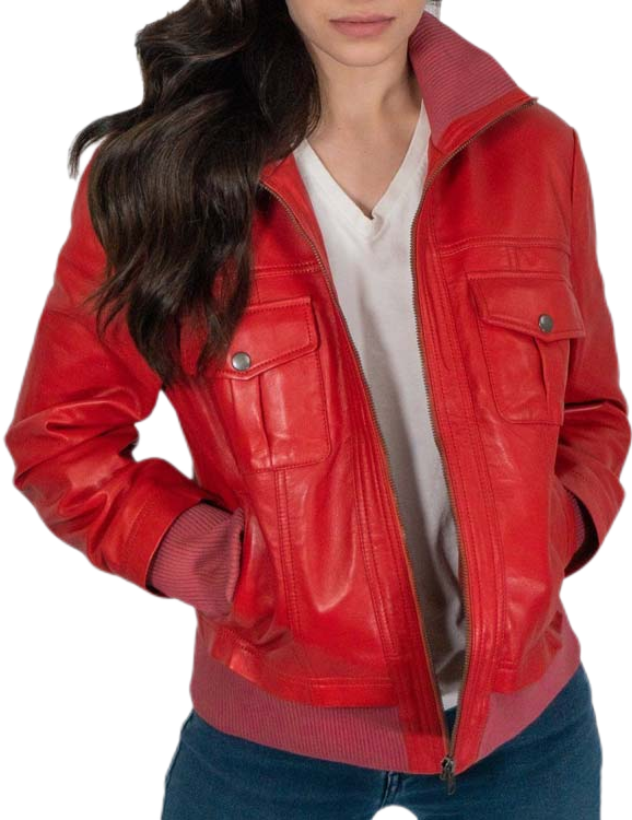 FlaviaWomenRedBomberLeatherJacketfront