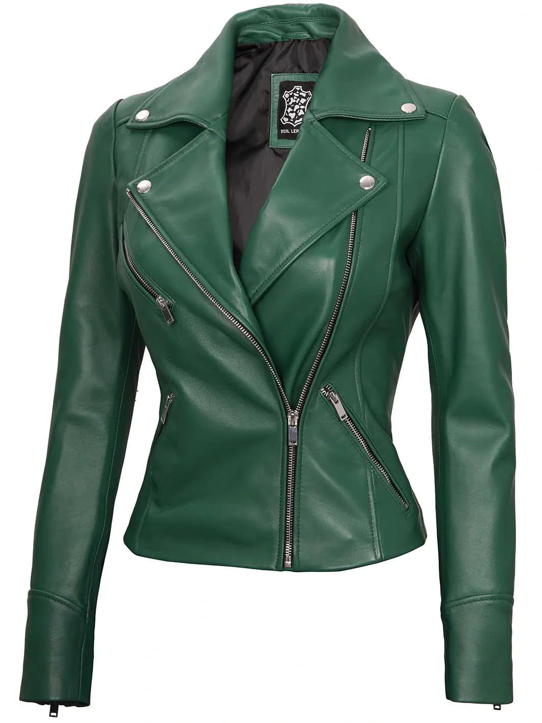 Greenmotoleatherjacketforwomens