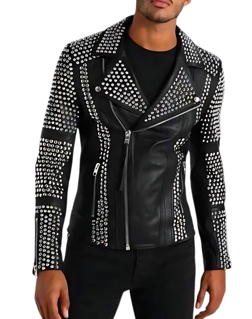 Men_sKnightBlackStuddedBikerLeatherJacketfront