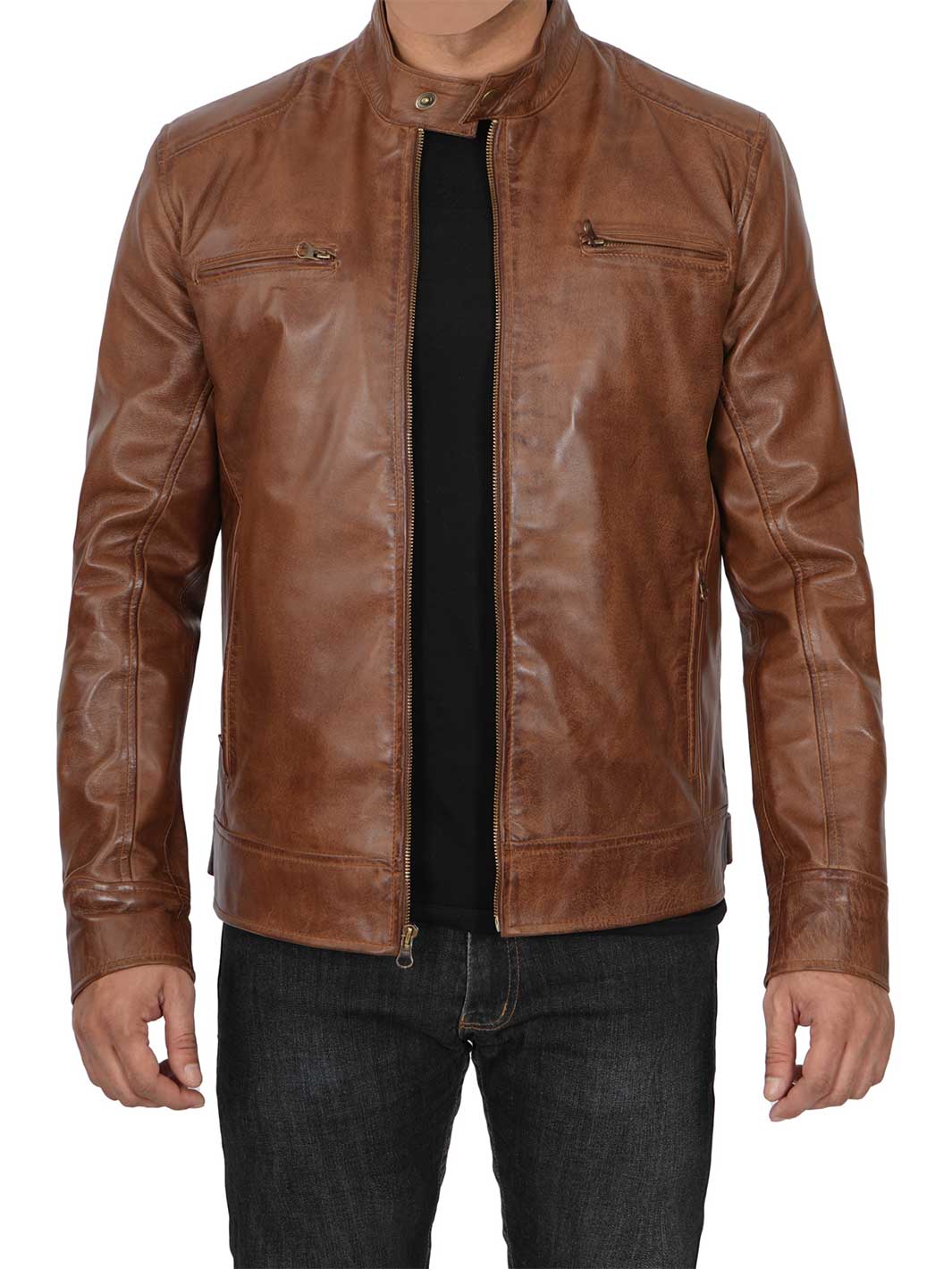 MensBrownCafeRacerBikerJacketForMen