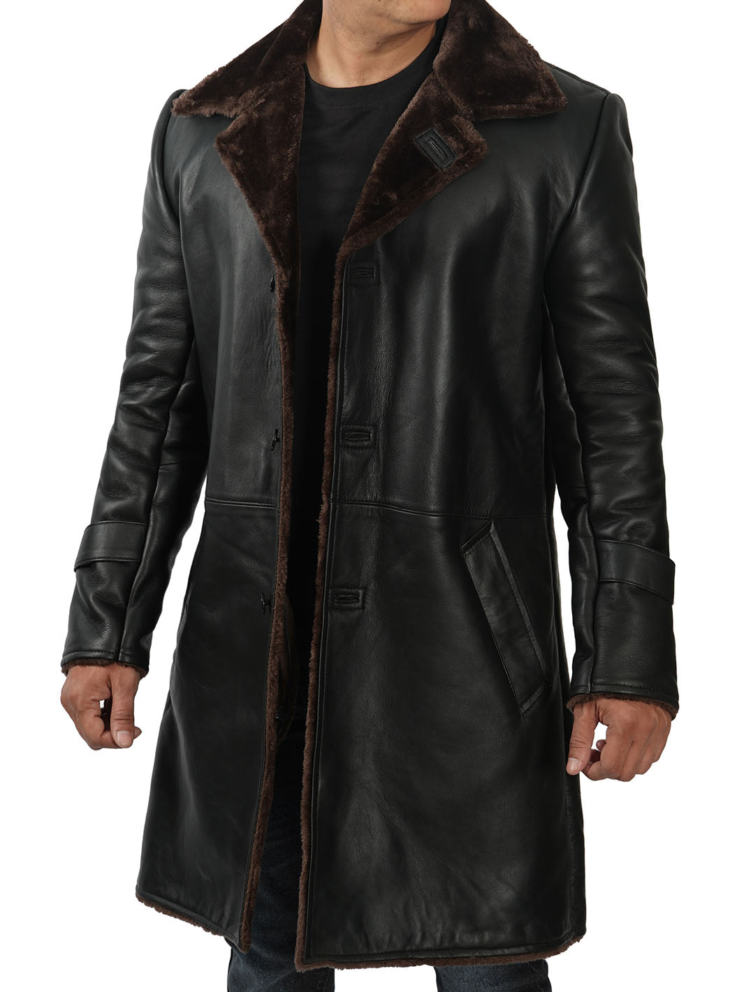 MensblackbikerLeathershearlingCoat