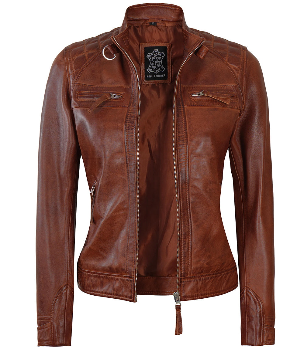 QuiltedCafeRacerWomenLeatherJacket
