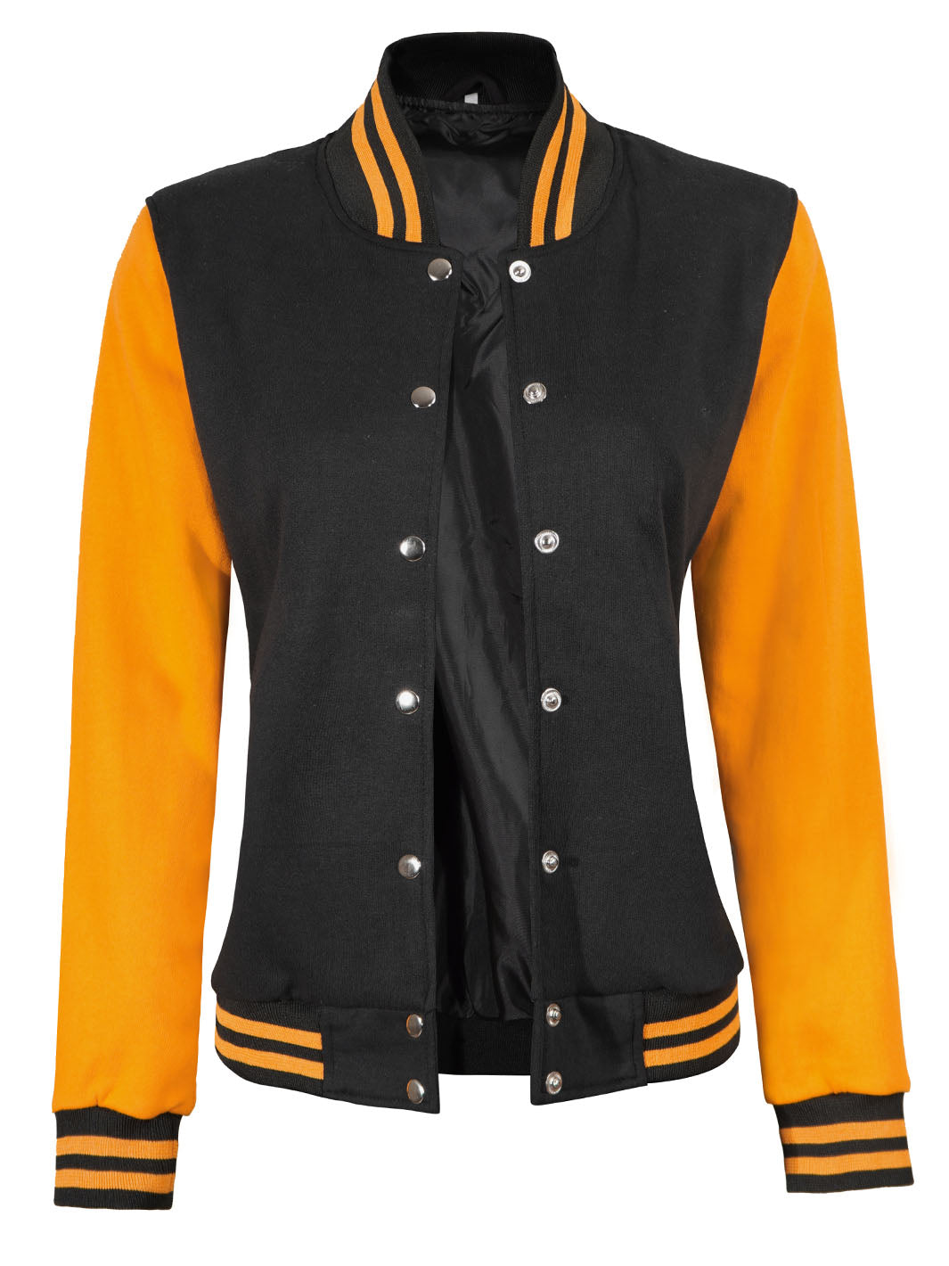 WomenBlackandyellowVarsityJacketinFleece