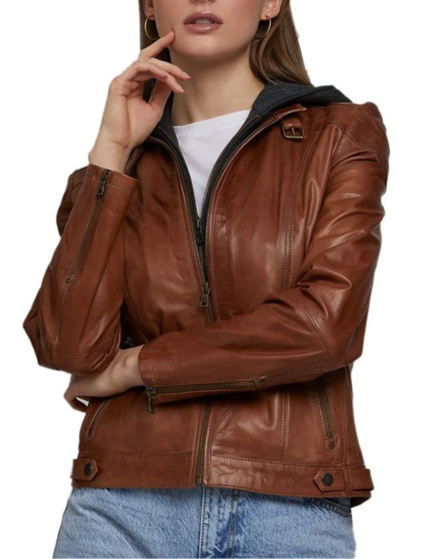 Women_sFrostWaxedTanRemovableHoodieLeatherJacketfront