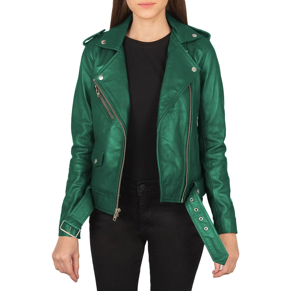Womens-Green-Moto-Leather-Jacket