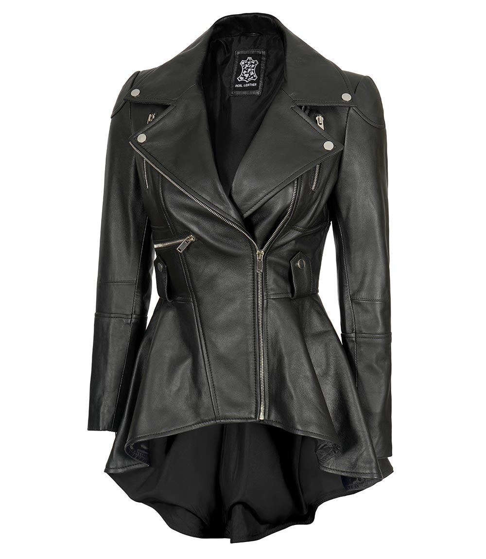 WomensAsymmetricalBlackBikerLeatherJacket