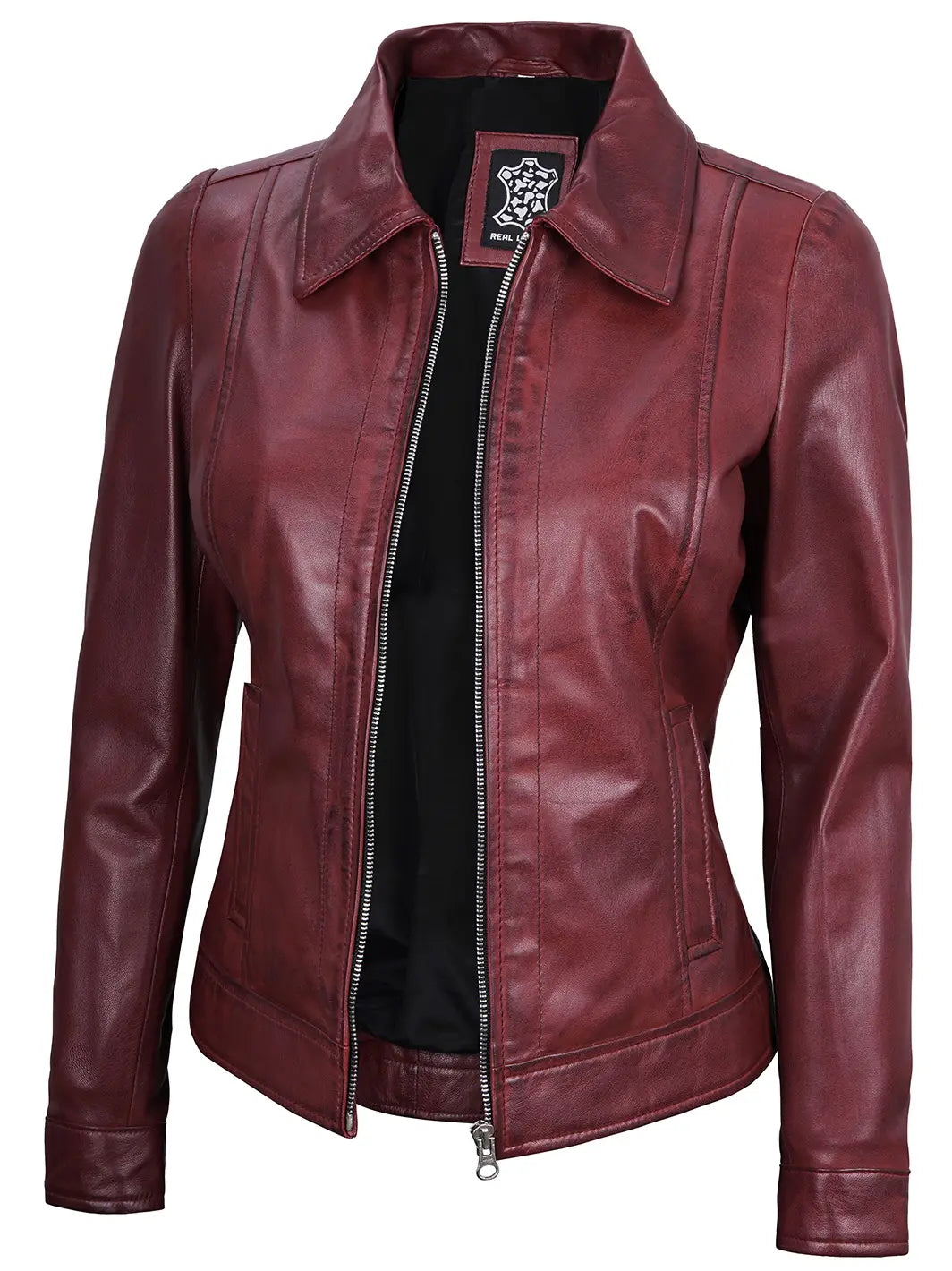 Womensleatherjacketmaroon