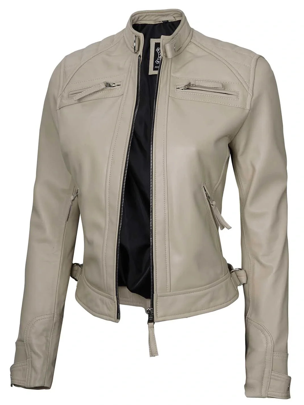 Womensrealleatherbeigejacket