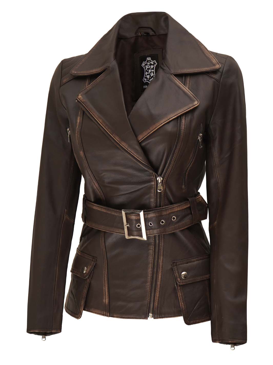 beltedbrownleatherjacketwomen