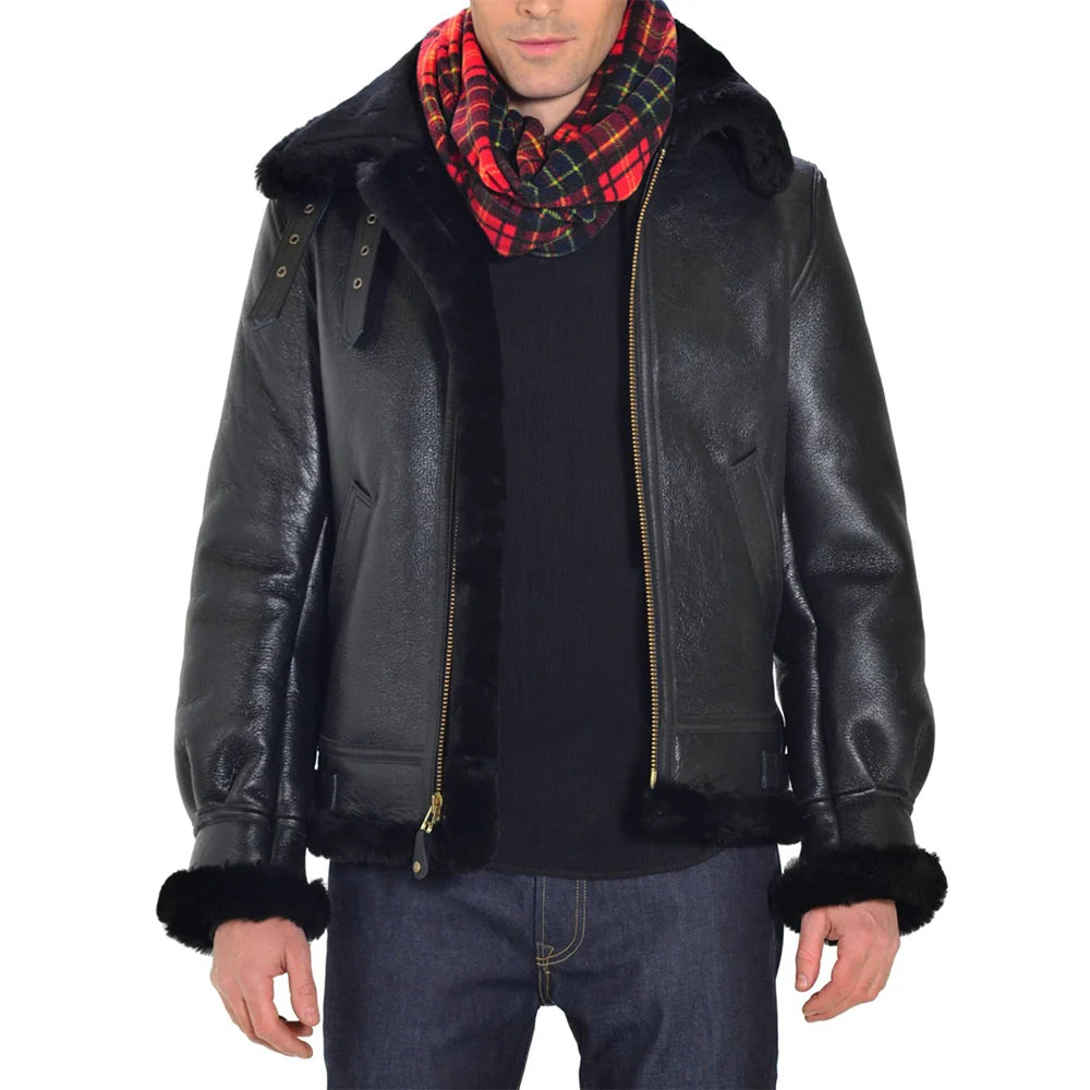 mens-black-sheepskin-leather-biker-jacket