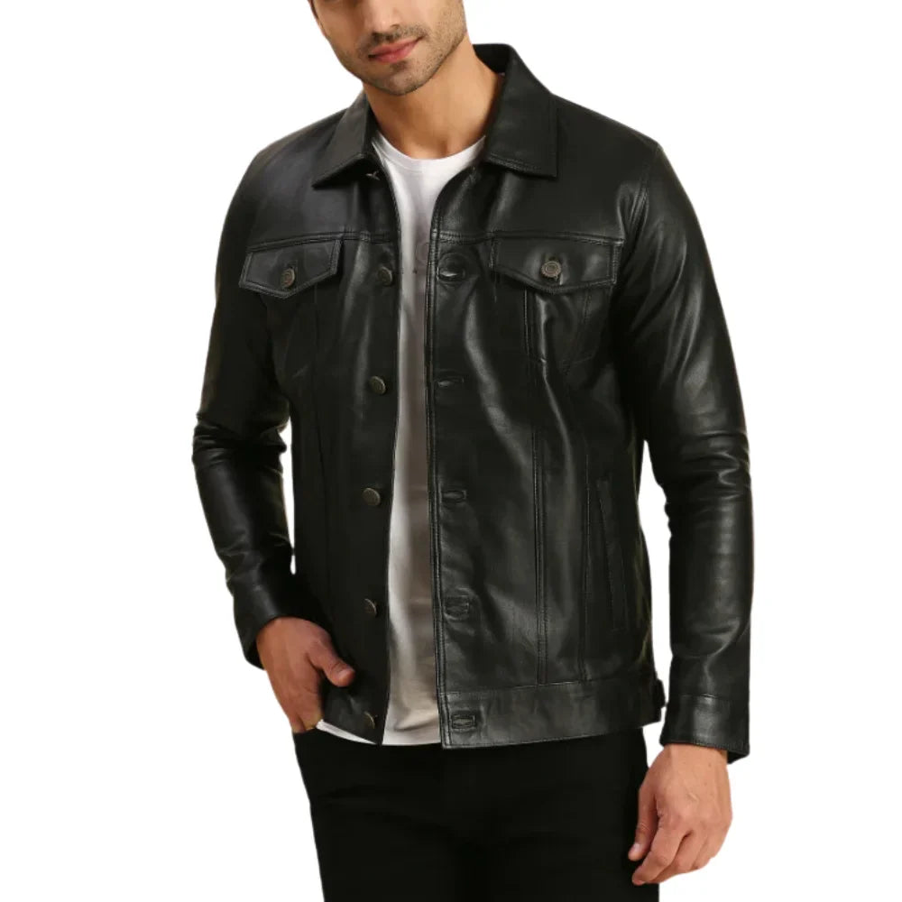 tom-holland-trucker-black-leather-jacket