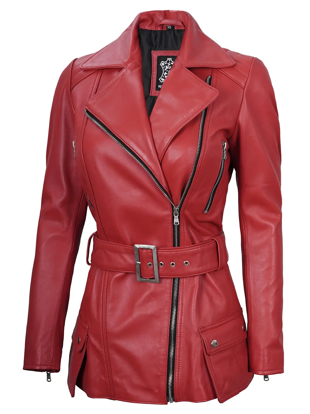 womensredbikerjacket
