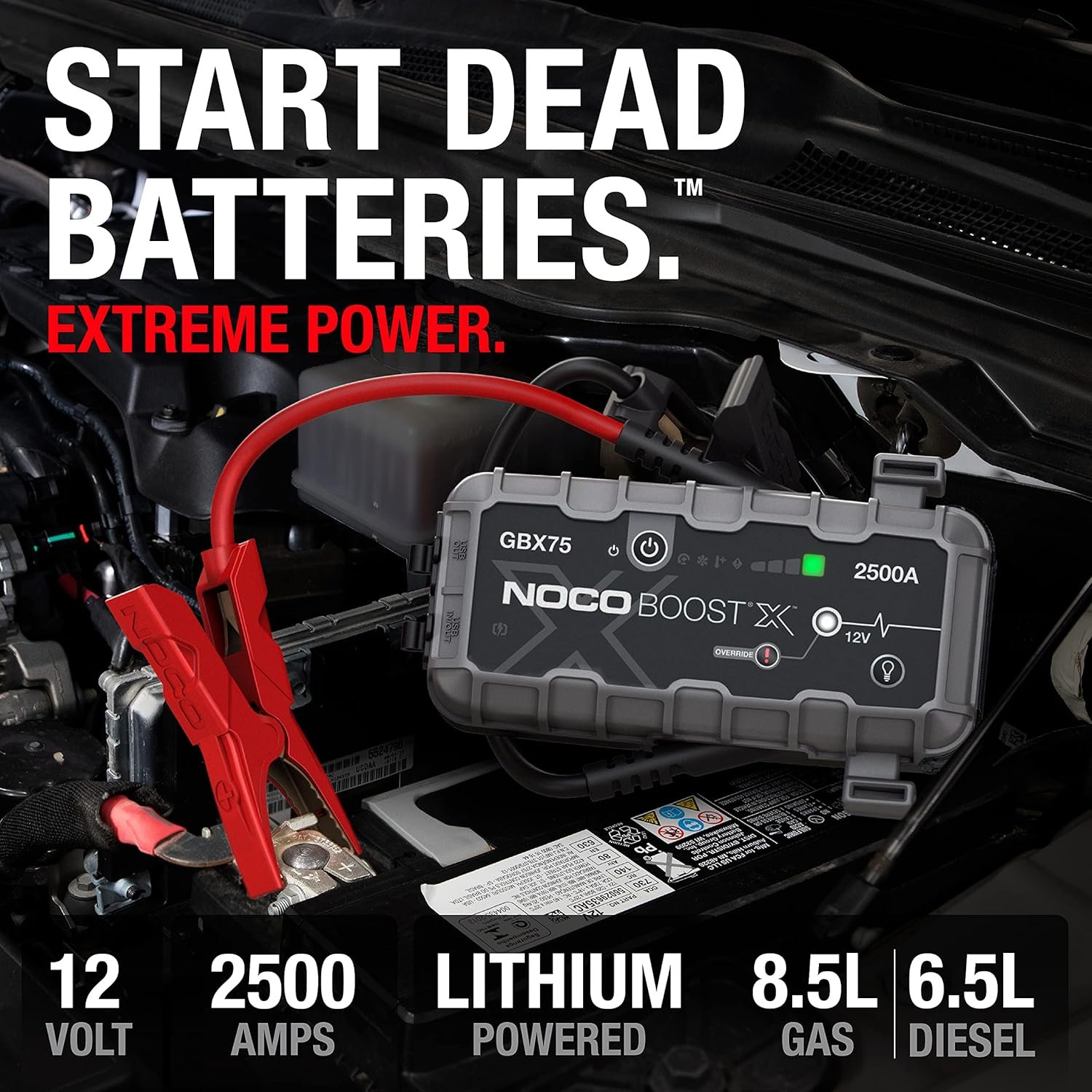 NOCO Boost X GBX75: 2500A UltraSafe Jump Starter, 12V Lithium Battery Booster Pack, Portable Jump Box, Power Bank & Jumper Cables, for 8.5L Gas and 6.5L Diesel Engines - Image 6